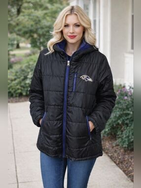 Baltimore Ravens Black Puffer Jacket with Royal Blue Trim